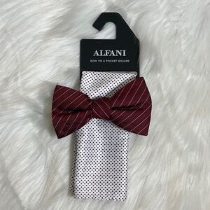NWT Alfani Burgundy White Bow Tie Pocket Square Set